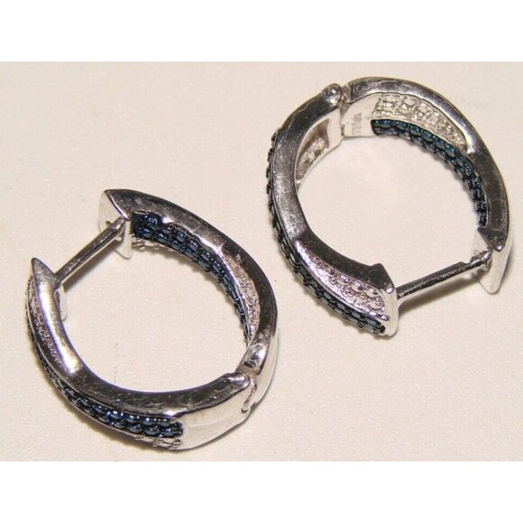NEW Karis STS Womens Hoop Earrings Blue and Clear Rhinestones Silver Tone Pierce - Picture 5 of 11